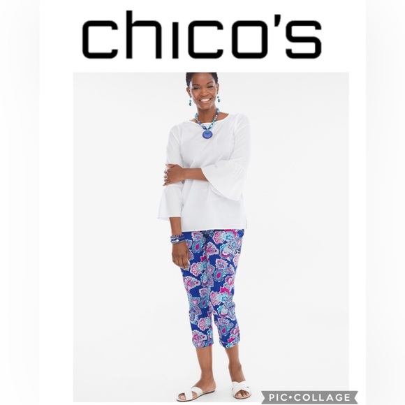 Chico's Pants - Chico’s Comfort Waist Luxe Utility Outline Floral Crops
